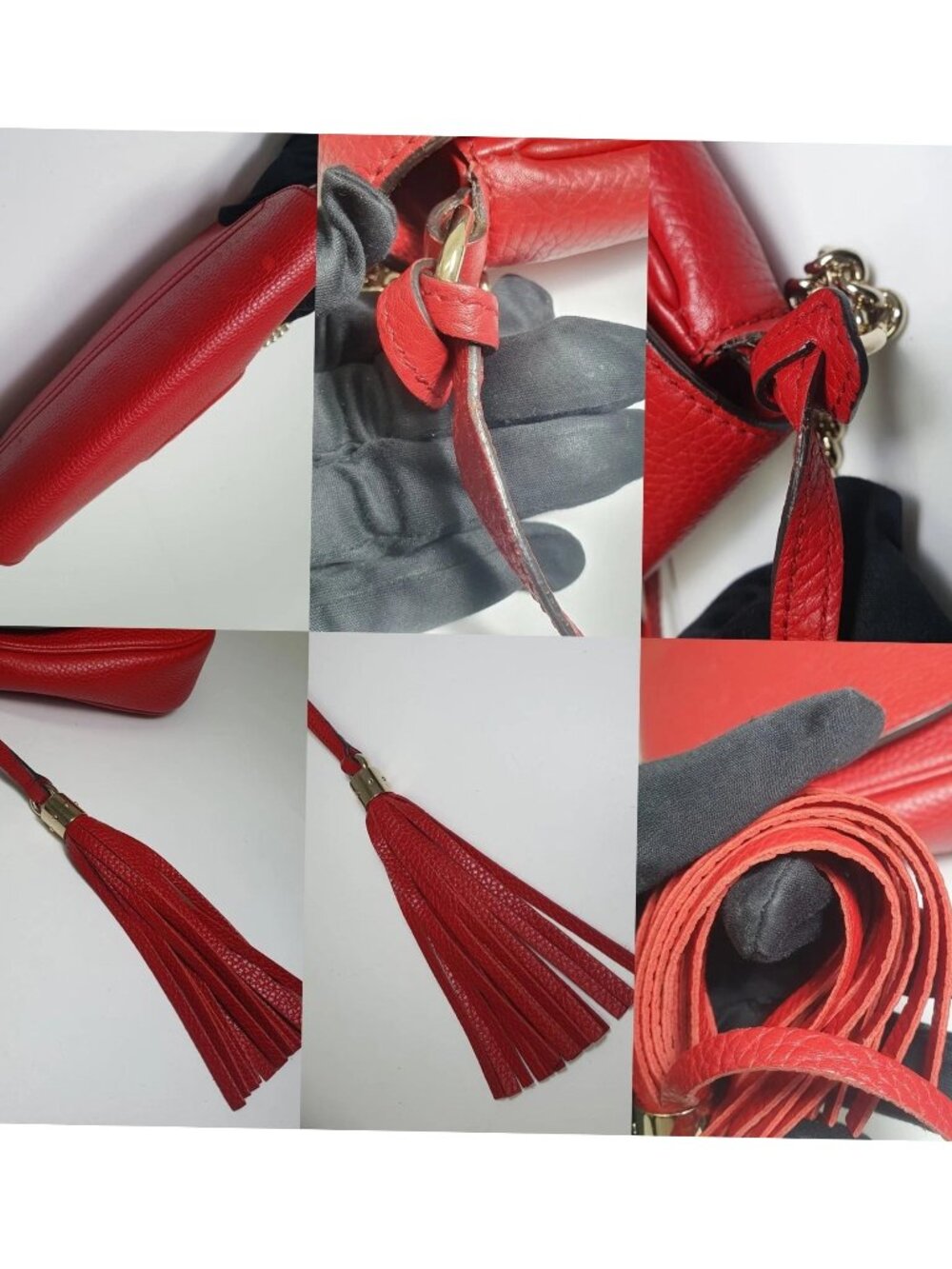 Authentic Gucci Soho Leather Chain Flap Crossbody Red | GG Logo Shoulder Bag - Picture 9 of 12